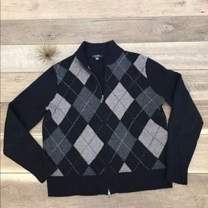 J. Crew argyles wool zipped cardigan sweater M